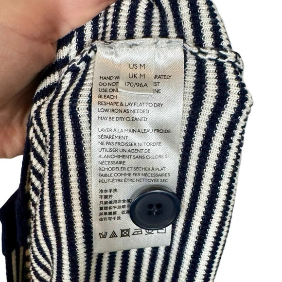 Anthropologie Krissy Striped Cold Shoulder Cardigan Navy - Picture 7 of 8